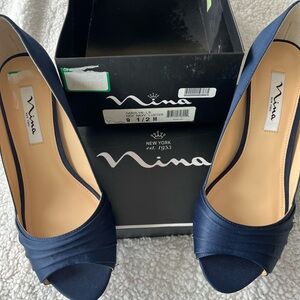 Nina Elegant Navy Peep Toe Heels
